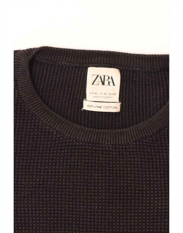 Suéter masculino ZARA com gola redonda, algodão preto médio