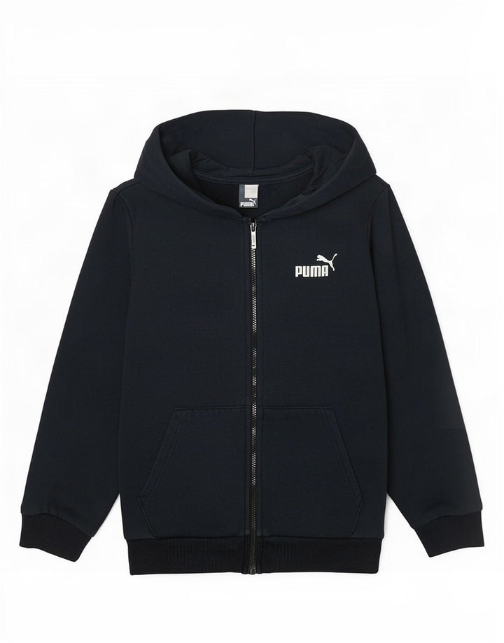 Suéter masculino Puma com capuz e zíper pequeno algodão azul marinho