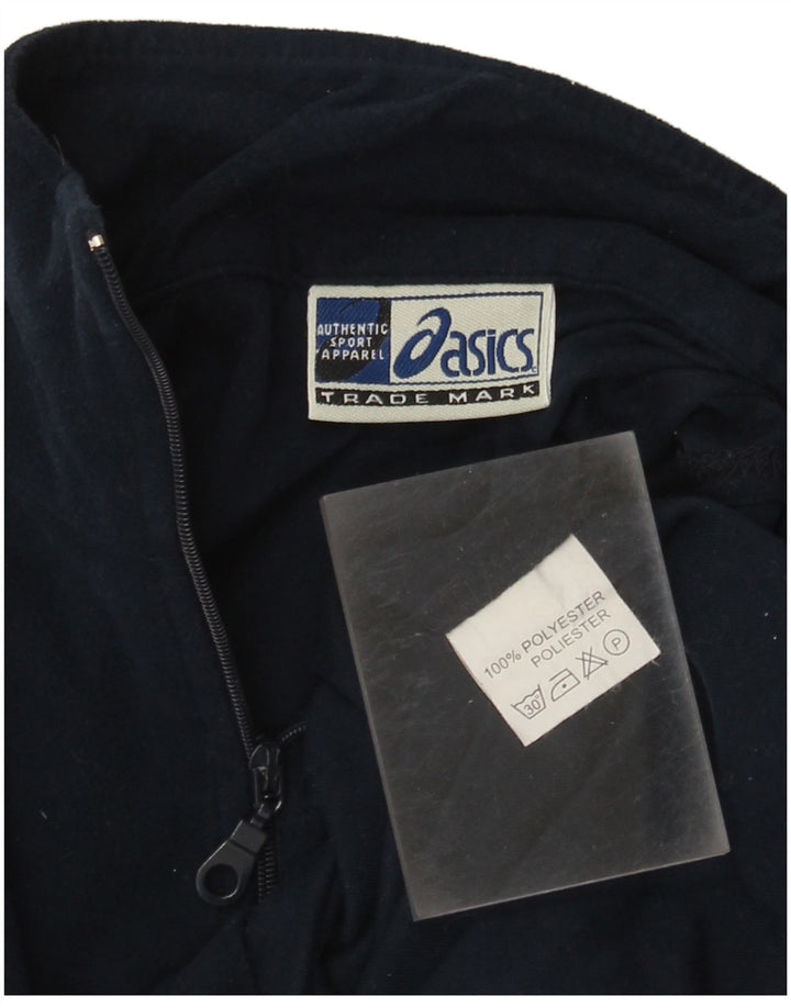 Asics Mens Zip Neck Pullover Treino Top Pequeno Azul Marinho Poliéster