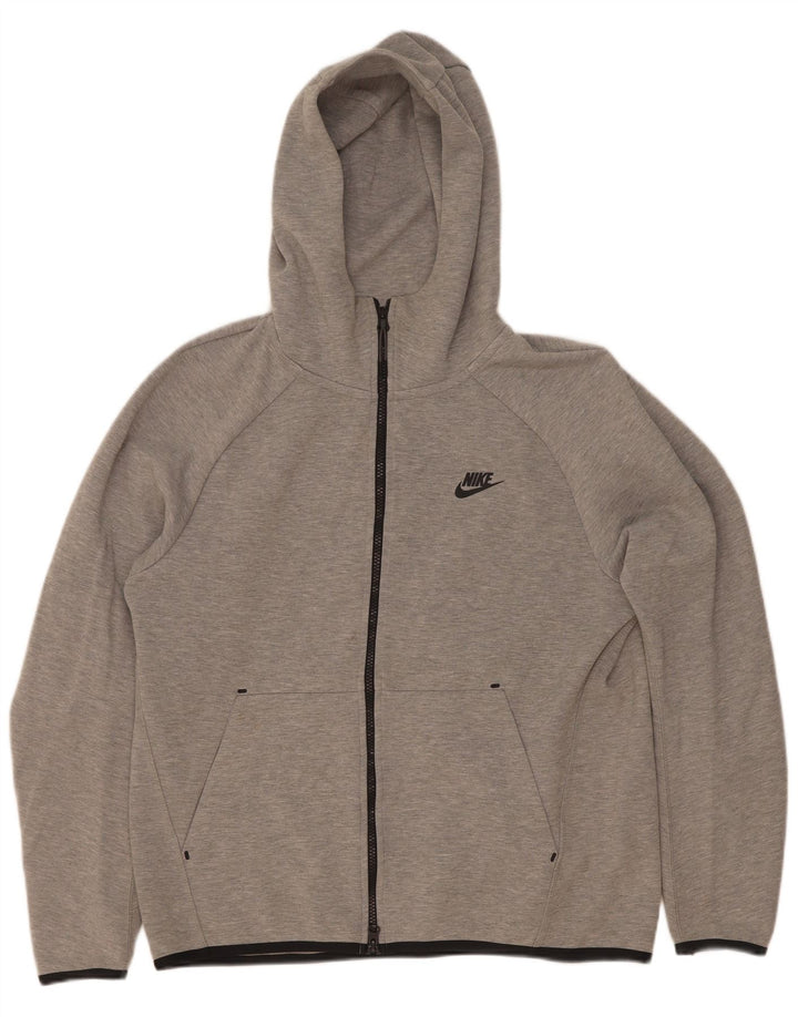 Suéter masculino Nike com capuz e zíper cinza médio algodão manchado