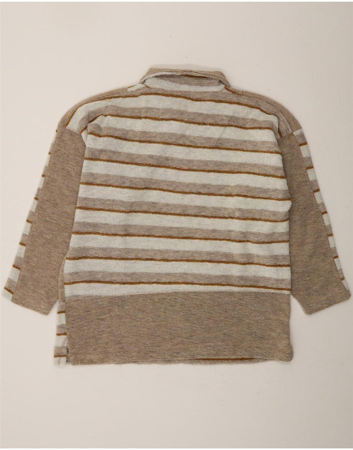VINTAGE Mens Polo Neck Jumper Sweater XL Beige Striped Cotton Vintage Vintage and Second-Hand Vintage from Messina Hembry 