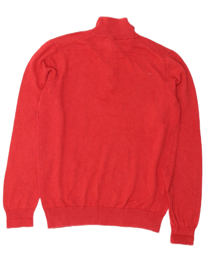 Suéter masculino com zíper e gola redonda, algodão vermelho médio