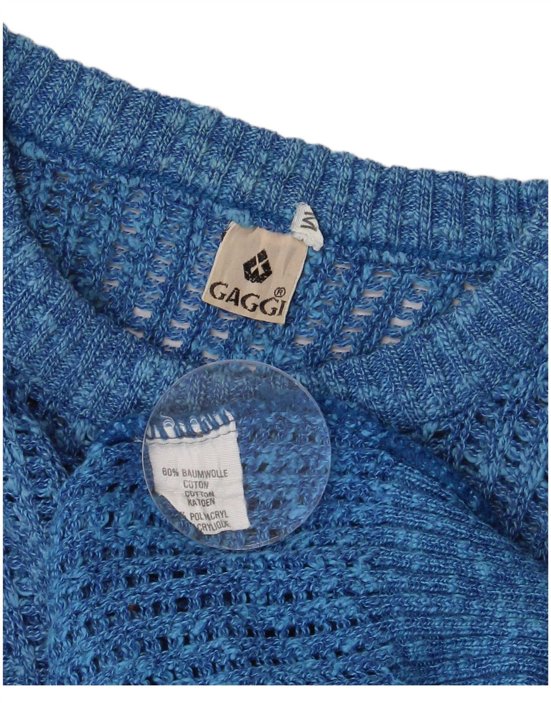 Suéter masculino VINTAGE com gola redonda e algodão manchado azul médio