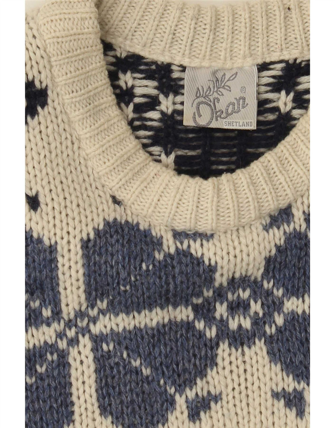 Suéter masculino Shetland com gola redonda, grande off white Fair Isle