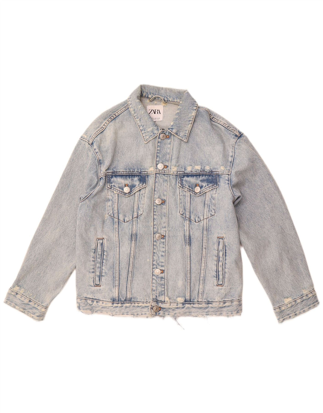 Jaqueta jeans masculina ZARA desgastada Reino Unido 38 algodão azul médio