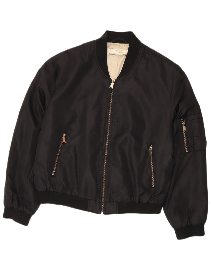 Zara Womens Crop Oversized Bomber Jacket UK 16 Grande Poliamida Preta