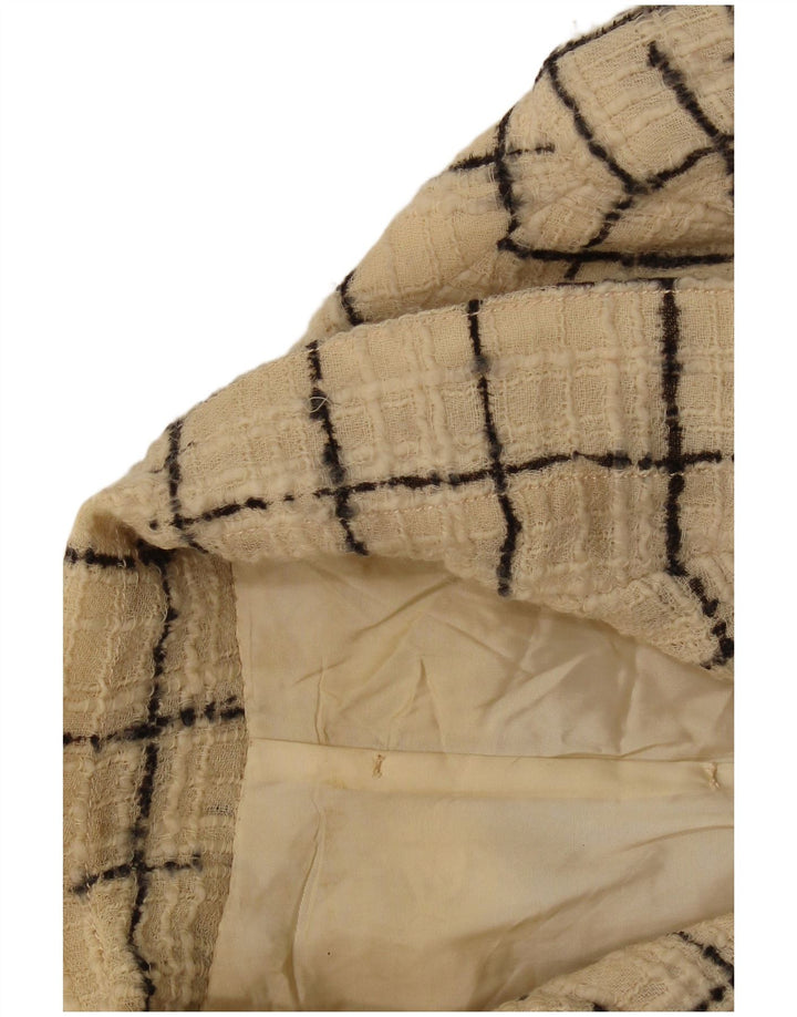 Jaqueta blazer feminina vintage com 4 botões Reino Unido 10 pequena xadrez bege
