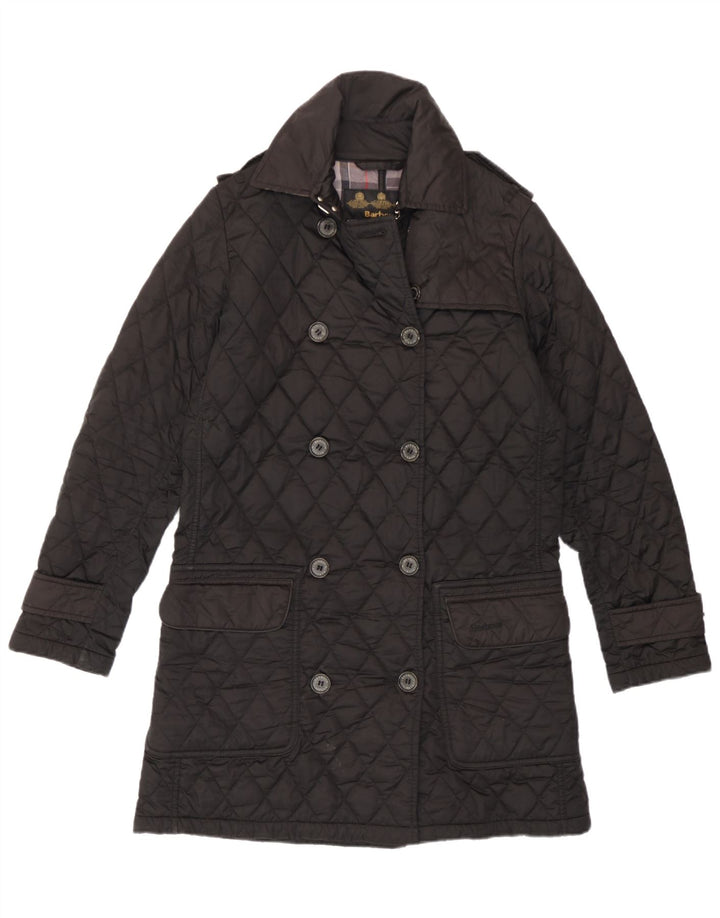 Casaco feminino militar acolchoado duplo breasted Barbour Reino Unido 10 pequeno preto