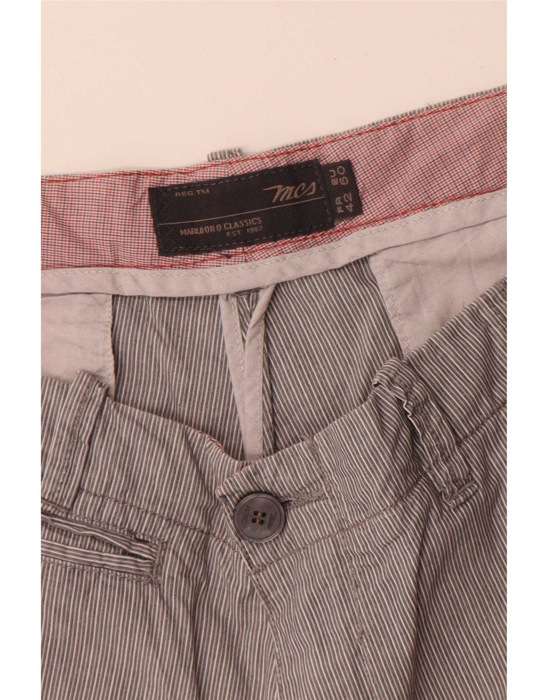 Marlboro Classics Mens Chino Shorts EU 50 Grande W34 Riscas Cinza