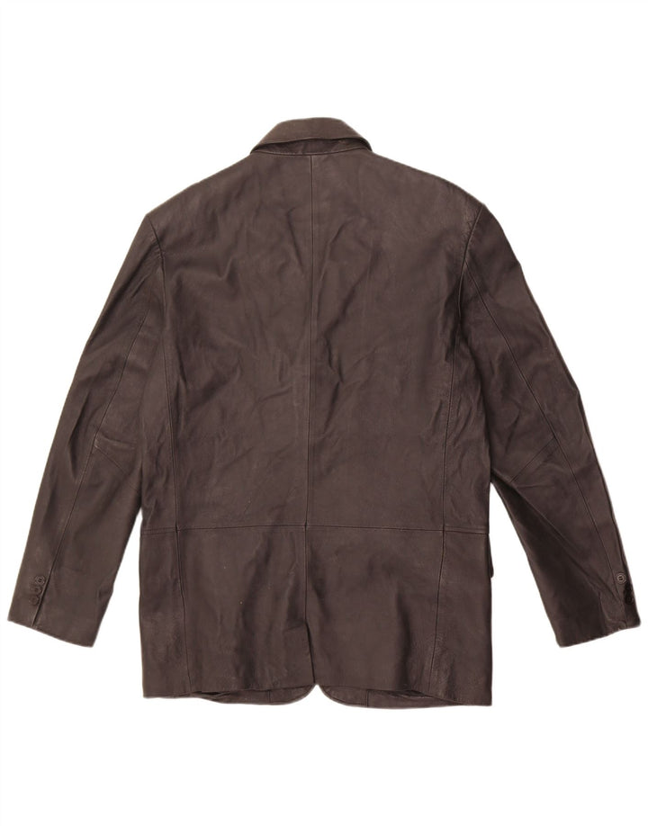 Jaqueta blazer masculina vintage de couro com 3 botões Reino Unido 38 couro preto médio