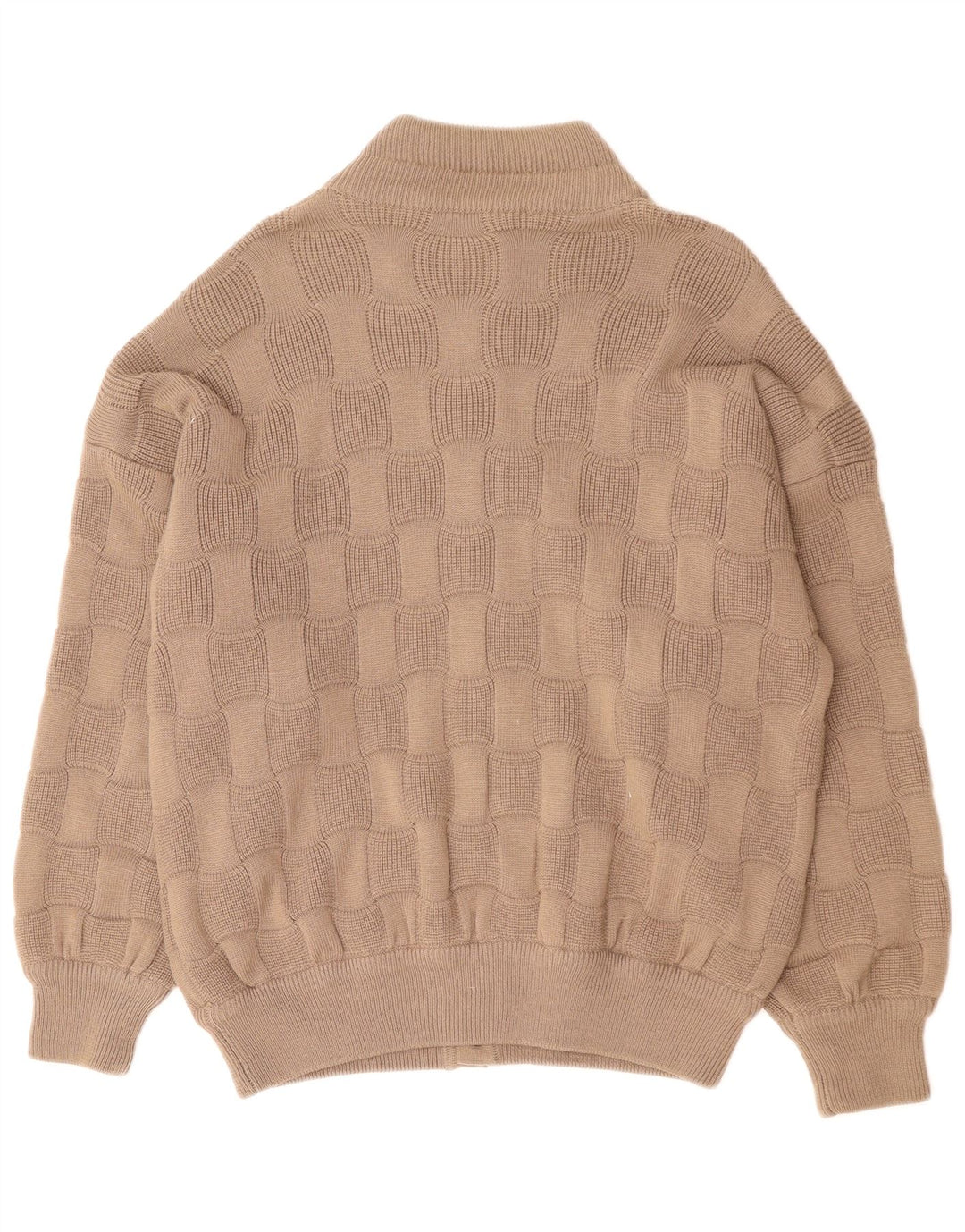 Suéter cardigã masculino vintage grande poliacrílico geométrico bege