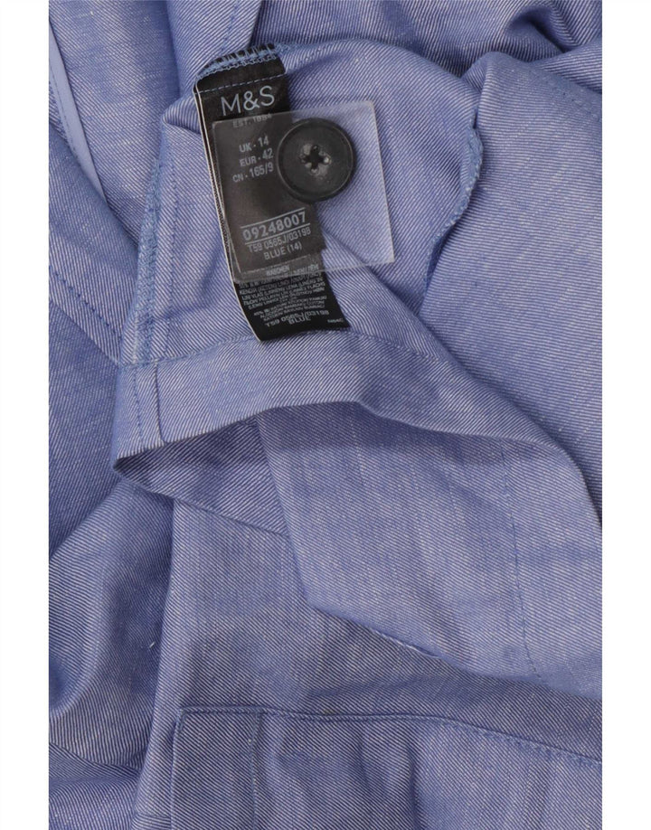 Jaqueta blazer feminina de 2 botões Marks & Spencer Reino Unido 14 grande linho azul