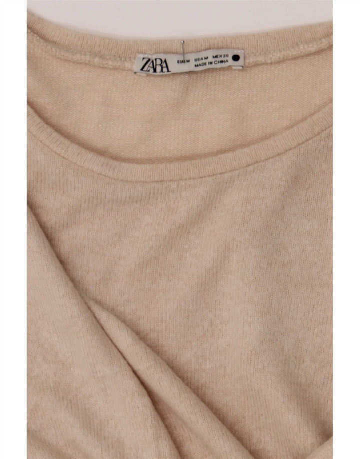 Zara Womens Crop Top Manga Longa Reino Unido 14 Médio Bege
