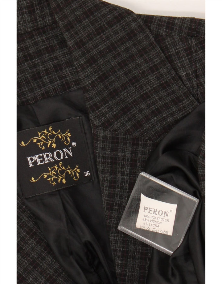 Jaqueta blazer feminina vintage de 1 botão EU 36 poliéster cinza pequeno com verificação