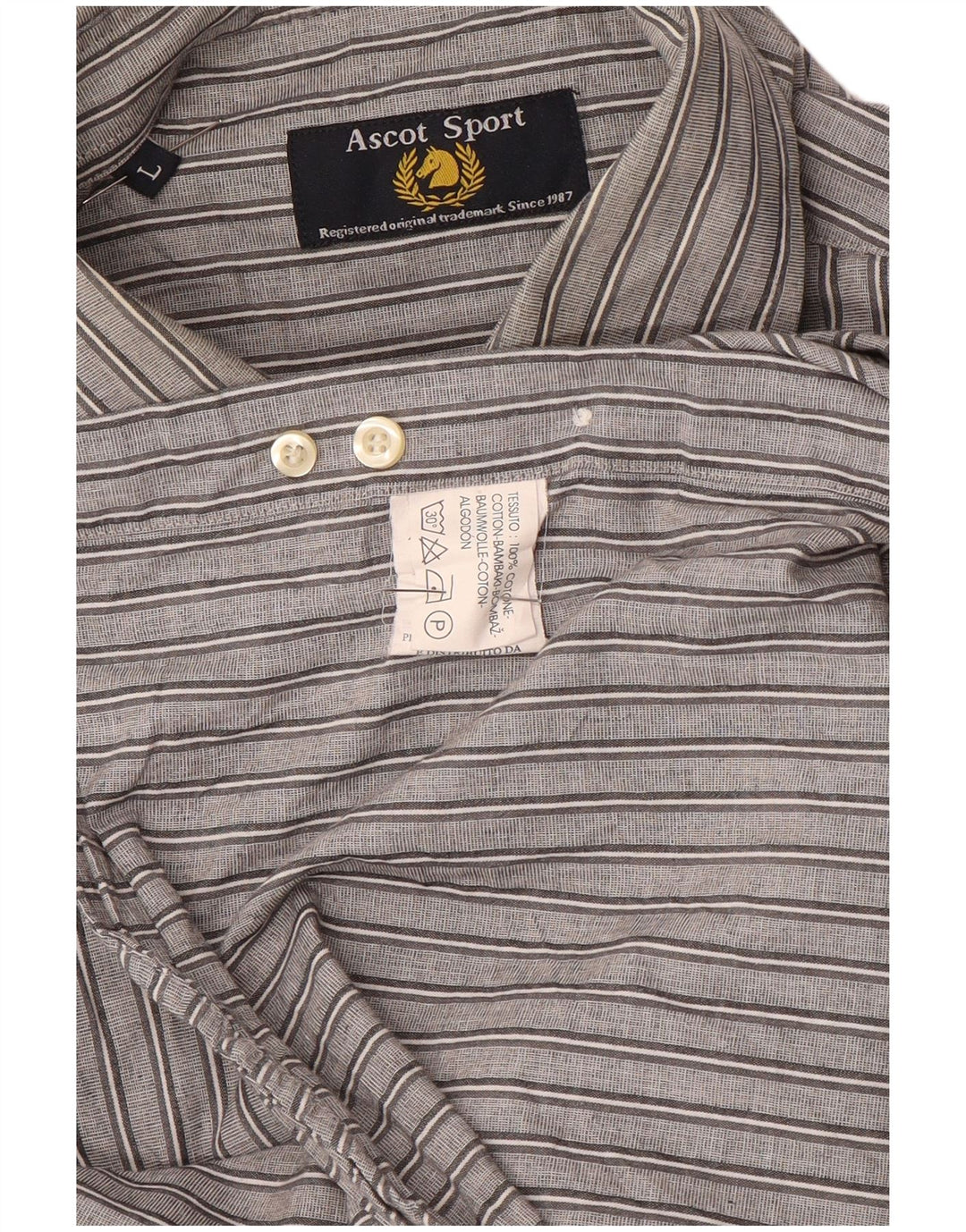 Camisa masculina ASCOT SPORTS grande algodão listrado cinza