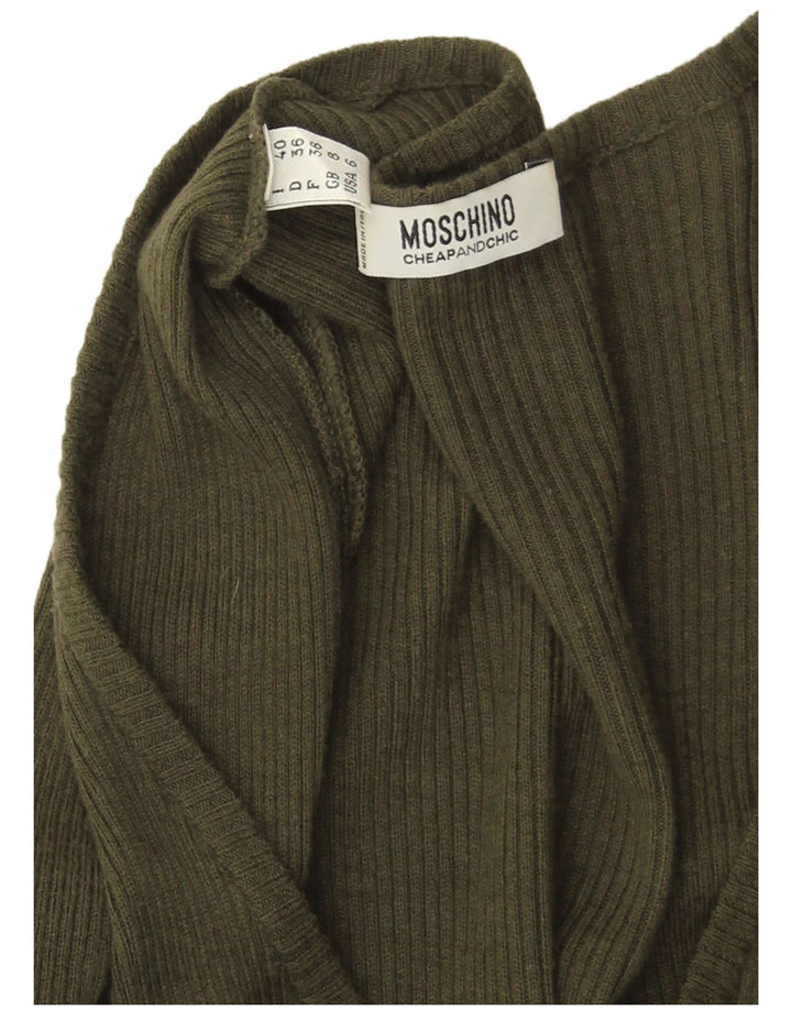 Vestido jumper feminino barato e chique MOSCHINO Reino Unido 8 pequeno cáqui