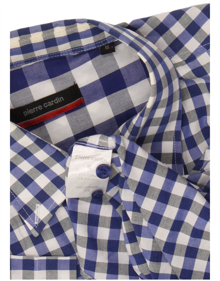 Camisa masculina Pierre Cardin de manga curta azul médio algodão guingão