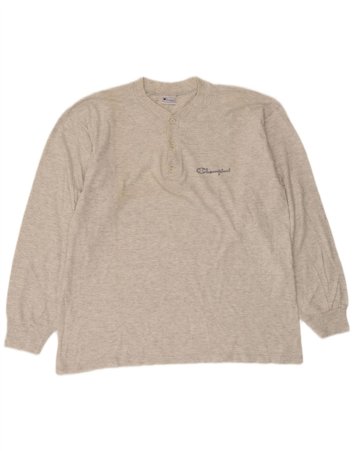 Campeão Mens Top Manga Longa XL Cinza Algodão Flecked