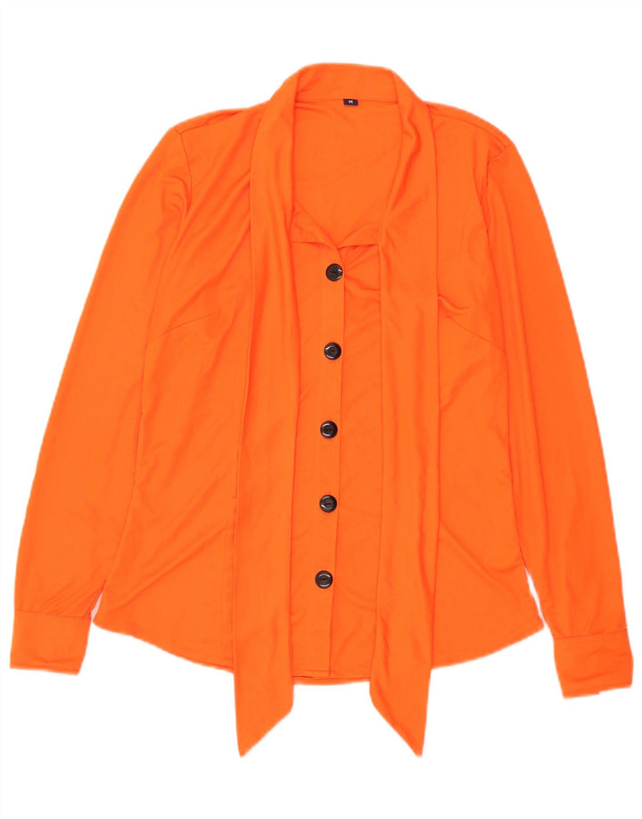 Blusa feminina vintage com gravata frontal Reino Unido 14 laranja médio