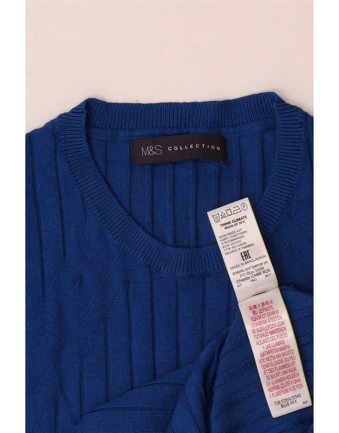 Suéter feminino Marks & Spencer com gola redonda Reino Unido 12 azul médio