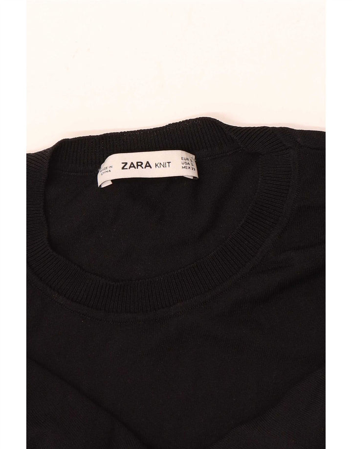 Zara Suéter feminino com gola redonda e gola redonda, preto pequeno, 10