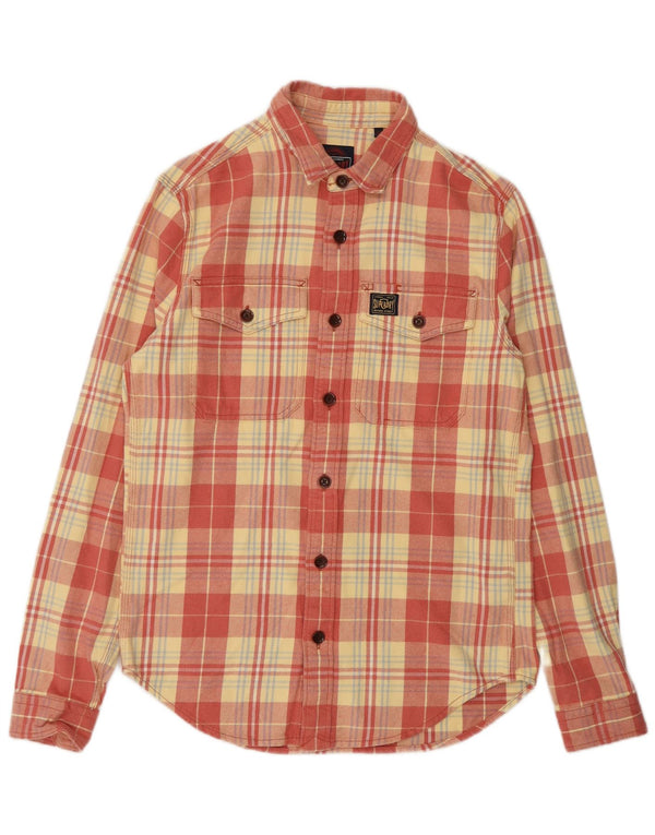 Camisa masculina de flanela Superdry pequena vermelha xadrez algodão