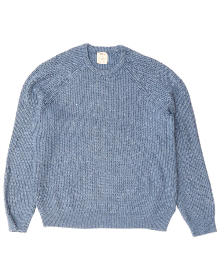 Suéter masculino Marks & Spencer com gola redonda e poliamida azul médio