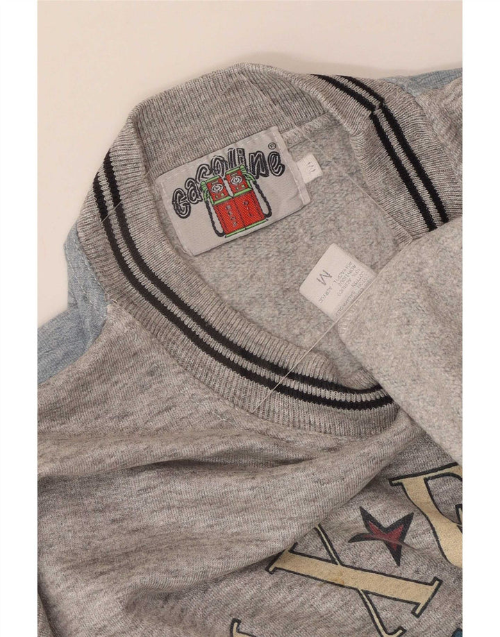Moletom gráfico masculino vintage jumper algodão colorblock cinza médio