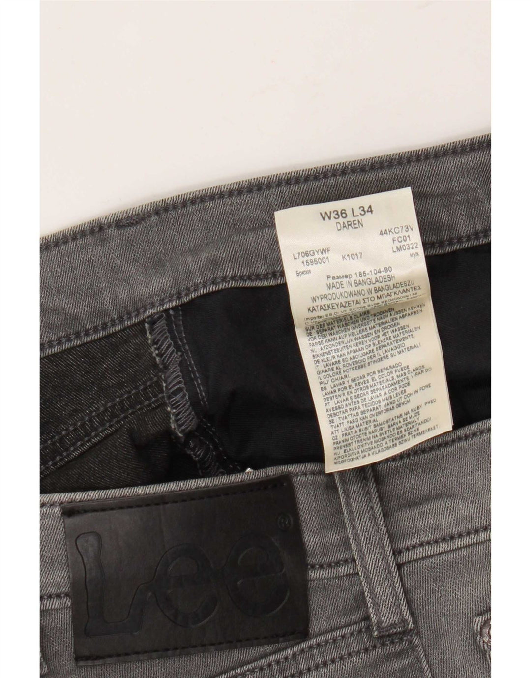 Lee Mens Daren Slim Jeans W36 L34 Cinza Algodão