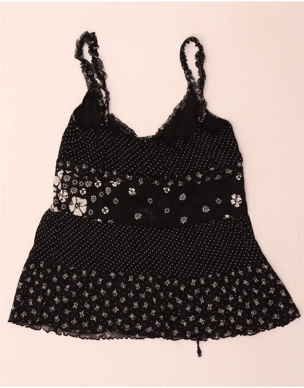 Benetton Womens Cami Top UK 8 Small Black Floral Polyester