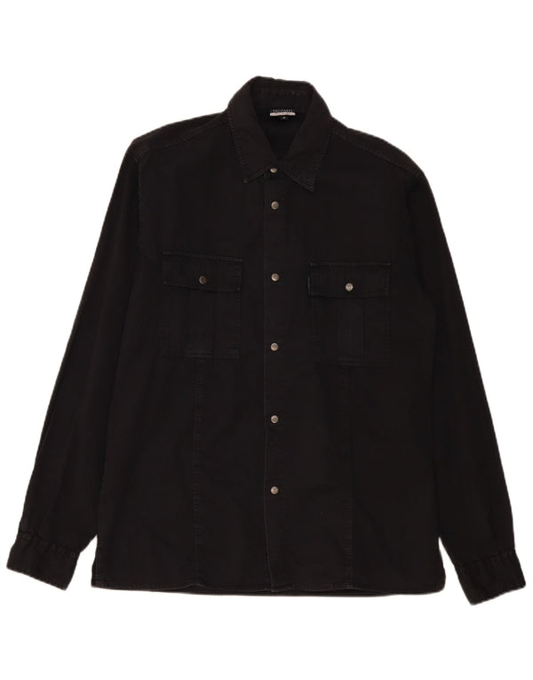 Camisa jeans masculina Trussardi algodão preto médio