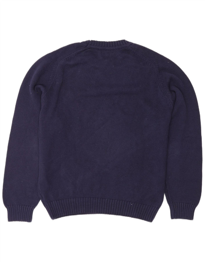 Suéter masculino Lands End com gola redonda, lã azul marinho médio