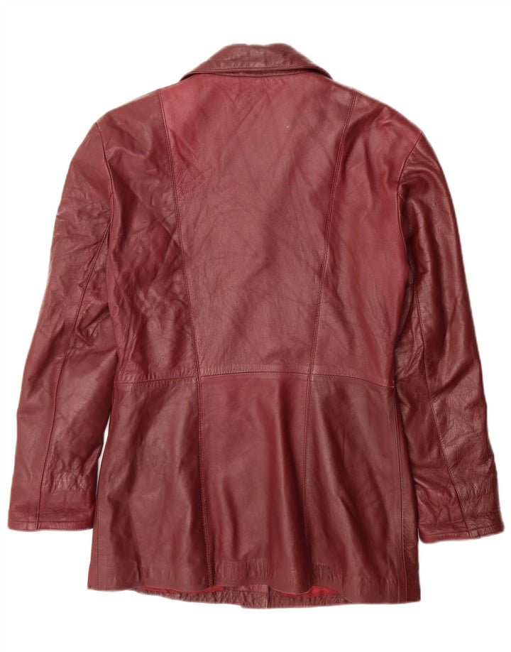 Jaqueta blazer de couro feminina vintage com 4 botões Reino Unido 10 pequena Borgonha