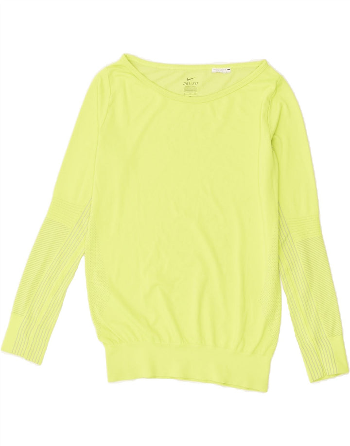 NIKE Womens Dri Fit Top Manga Longa UK 10 Pequeno Poliéster Verde