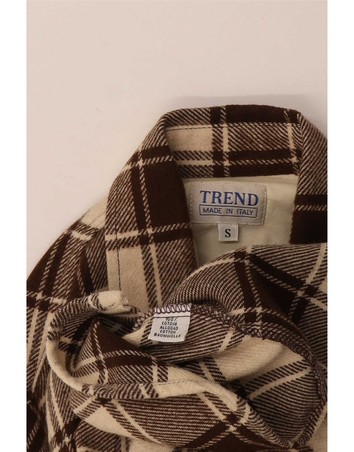 Camisa masculina de flanela de lenhador Trend pequena de algodão xadrez marrom
