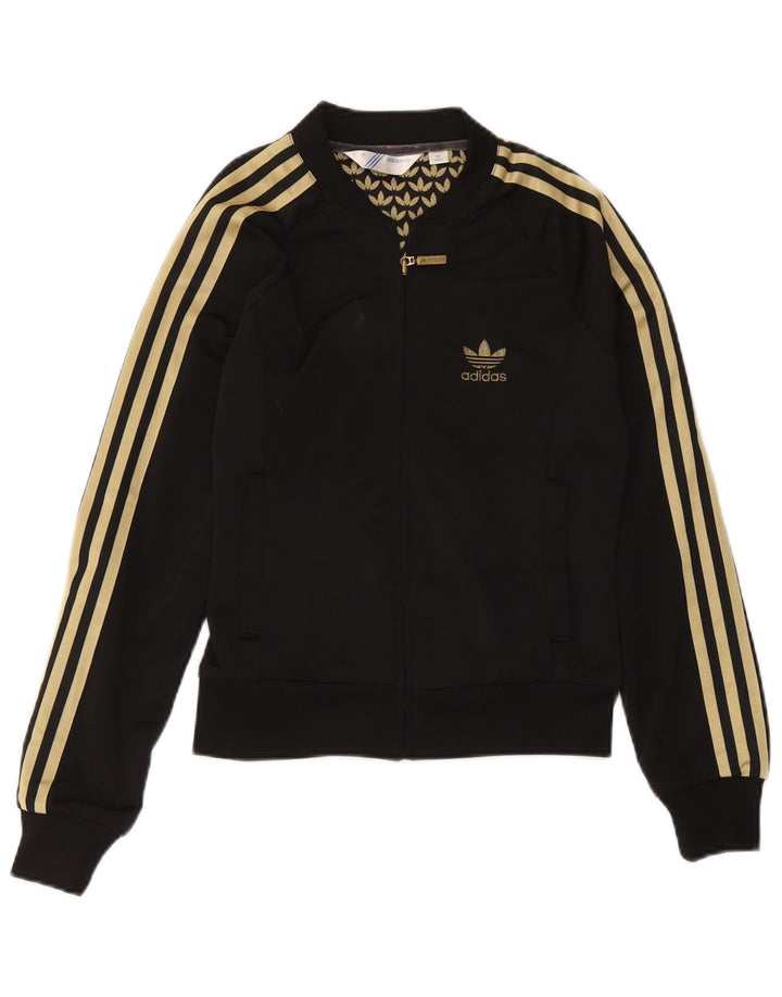 Adidas Womens Crop Graphic Tracksuit Top Jacket EU 38 Médio Preto