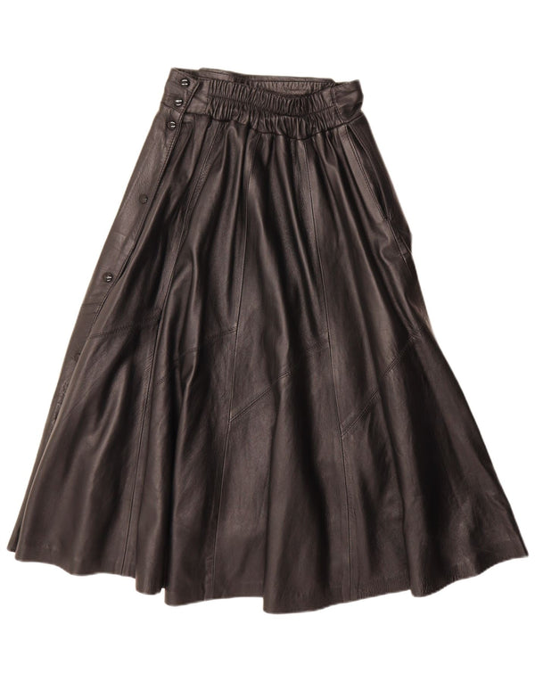 Saia larga de couro feminino vintage médio W28 preta