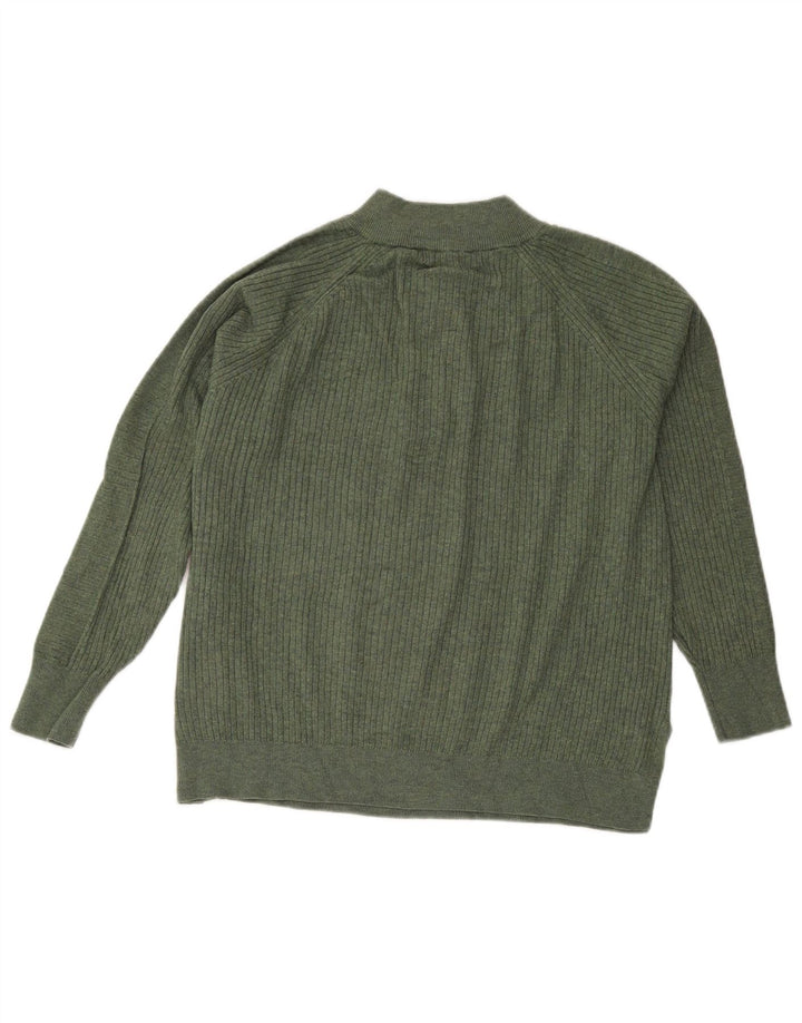 Suéter feminino Marks & Spencer com zíper e gola redonda Reino Unido 16 grande verde