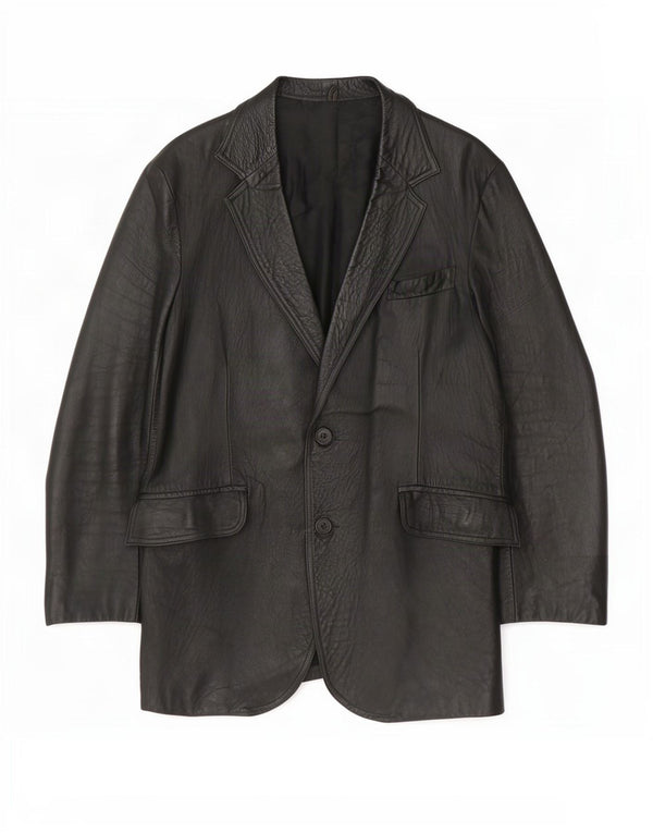 Jaqueta Blazer Masculina Vintage de Couro com 2 Botões Reino Unido 38 Médio Preto