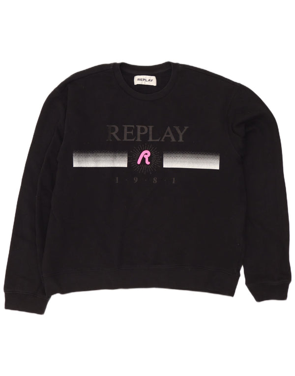 Replay moletom gráfico feminino jumper UK 22 3XL algodão preto