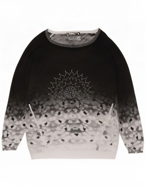 Suéter feminino Desigual com gola canoa e gola redonda Reino Unido 16 grande preto floral
