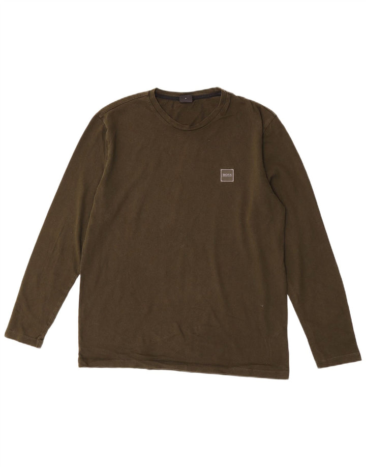 Hugo Boss Mens Top Manga Longa Médio Algodão Cáqui