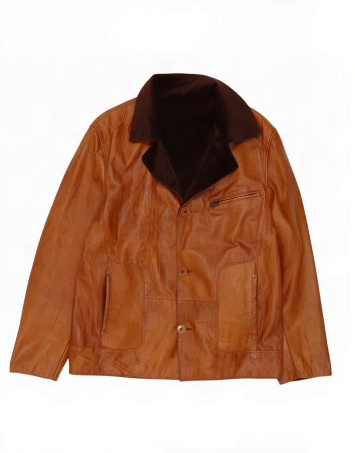 Jaqueta masculina vintage de couro reversível IT 52 grande marrom