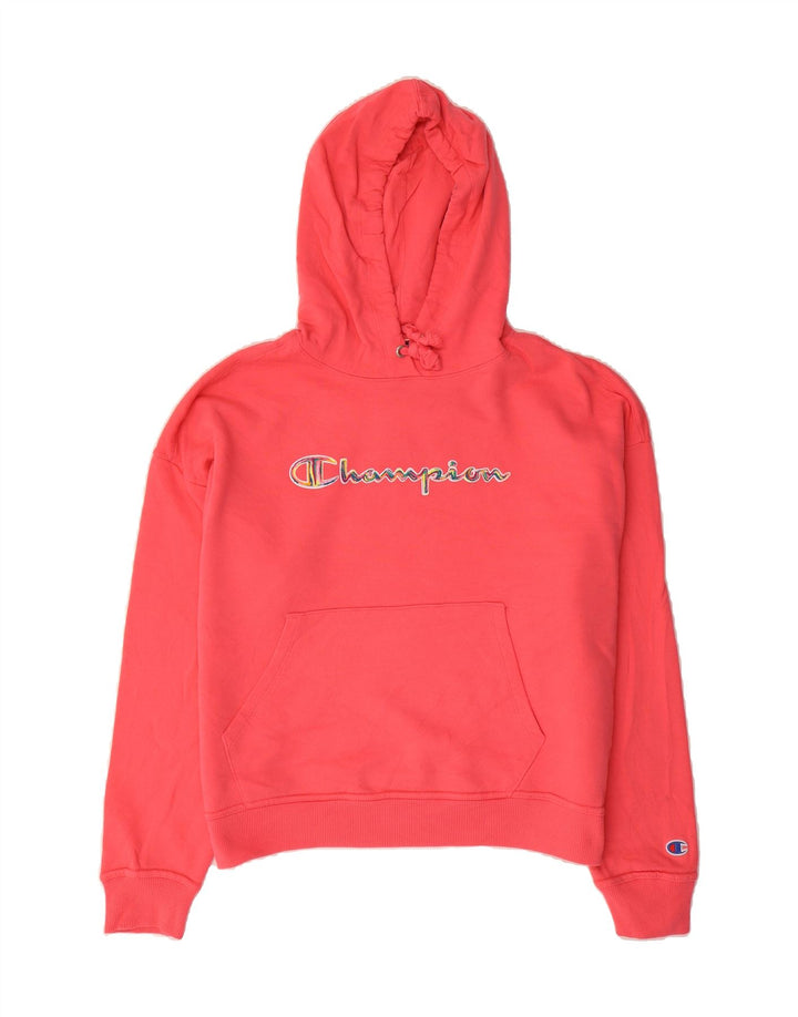 CHAMPION Womens Graphic Hoodie Jumper UK 14 Medium Pink Cotton Vintage Champion and Second-Hand Champion from Messina Hembry 