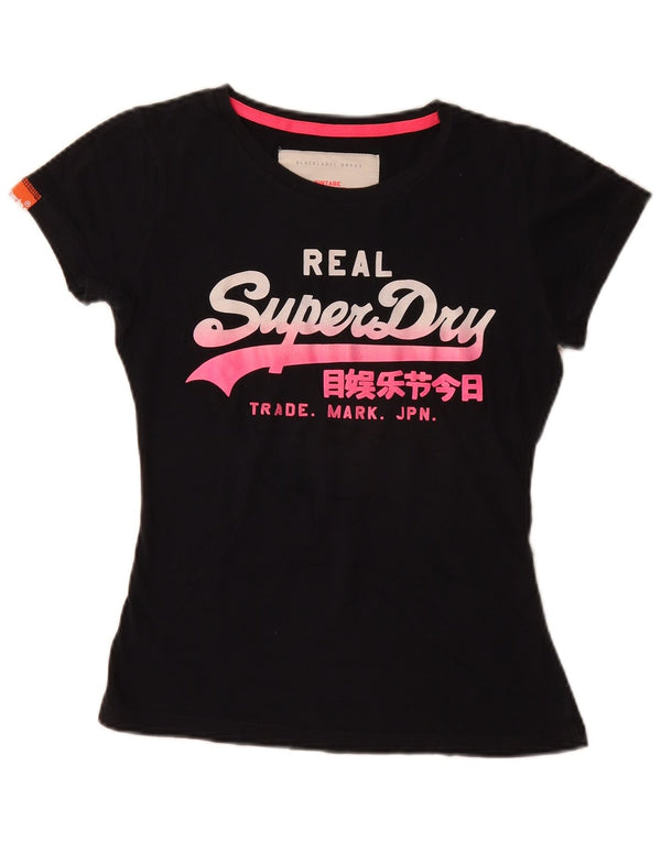 Camiseta feminina Superdry com estampa gráfica UK 6 XS algodão preto
