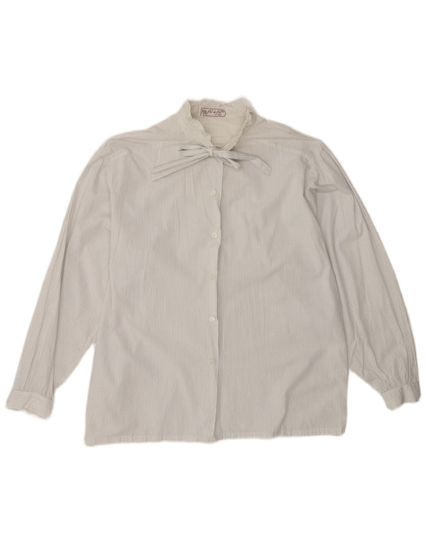 Blusa feminina vintage com gravata frontal UK 16 listrada branca grande