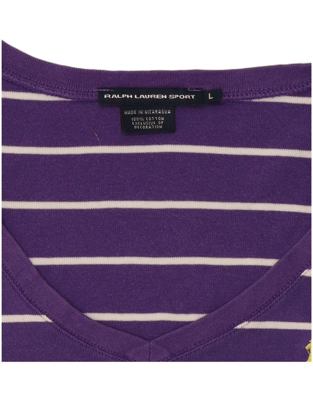 Camiseta feminina RALPH LAUREN UK 14 grande algodão listrado roxo