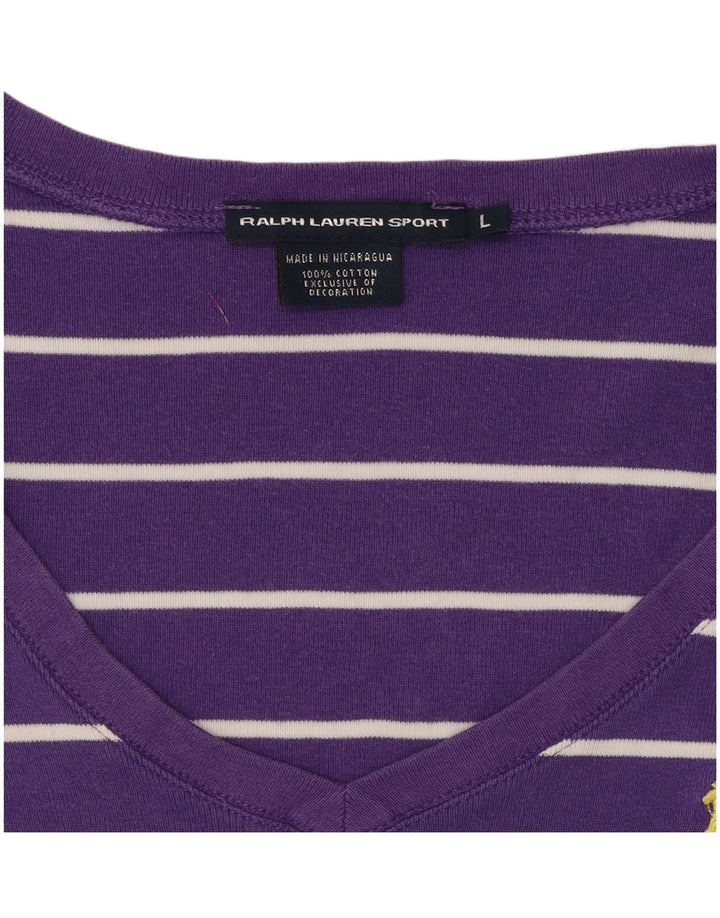 Camiseta feminina RALPH LAUREN UK 14 grande algodão listrado roxo