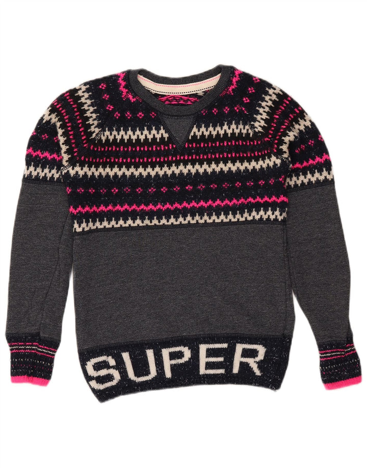 Suéter feminino SUPERDRY com gola redonda UK 6 XS azul marinho Fair Isle