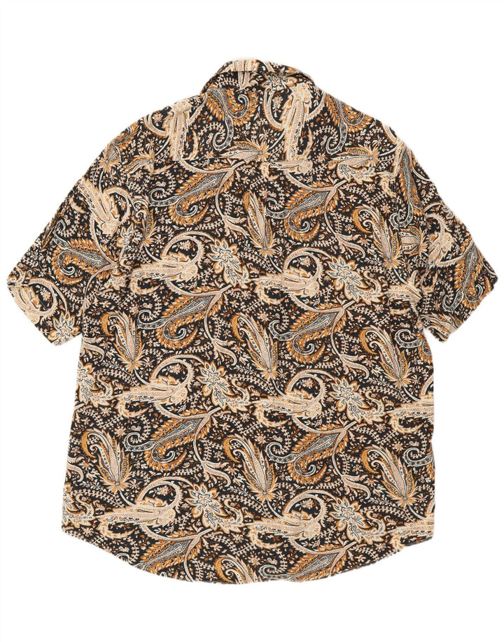 Camisa masculina vintage de manga curta grande preta Paisley